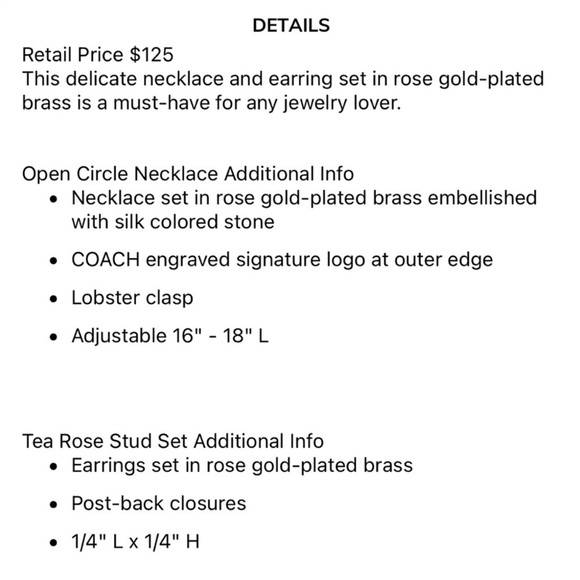 BNWT Coach Necklace & Earrings set - Picture 4 of 4